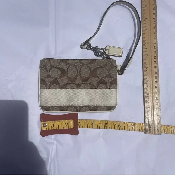 Coach Wristlet Coin Purse Cream and Brown Canvas - Picture 9 of 10